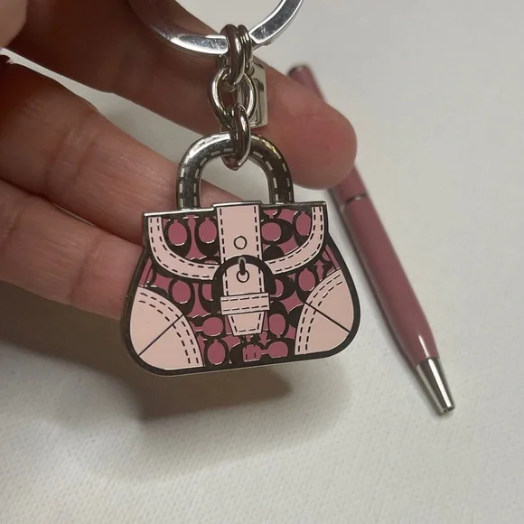 Coach Pink and Silver Purse Keychain and Coach Pen - Picture 3 of 6